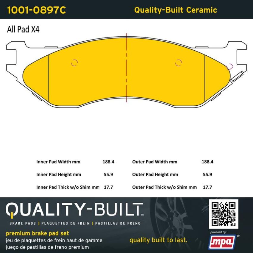 MPA 1001-0897C Quality-Built Premium Ceramic Brake Pads w/ Hardware