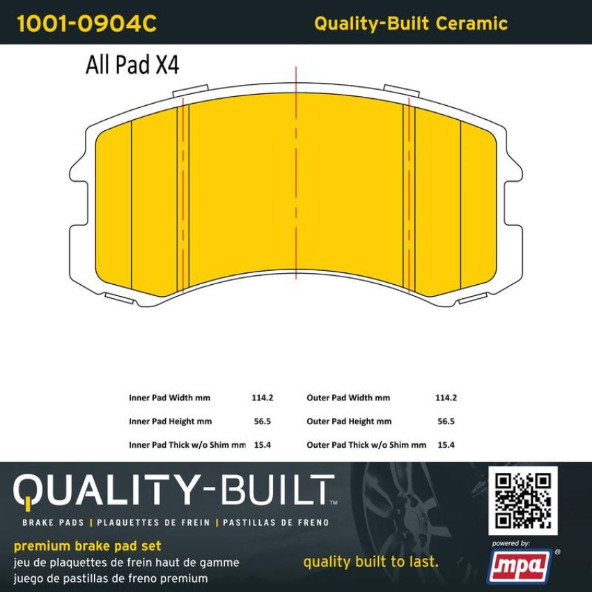 MPA 1001-0904C Quality-Built Premium Ceramic Brake Pads w/ Hardware