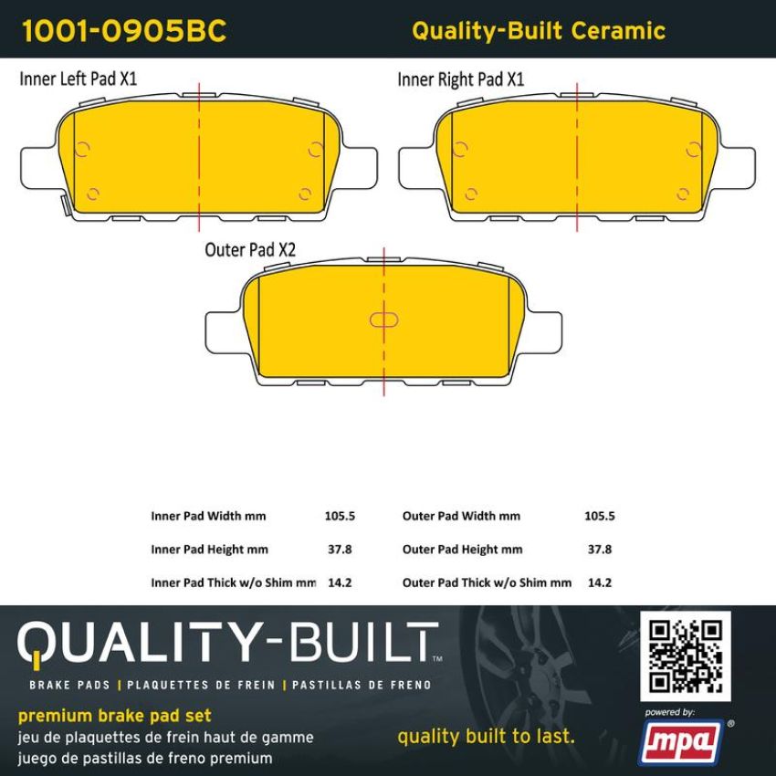 MPA 1001-0905BC Quality-Built Premium Ceramic Brake Pads w/ Hardware
