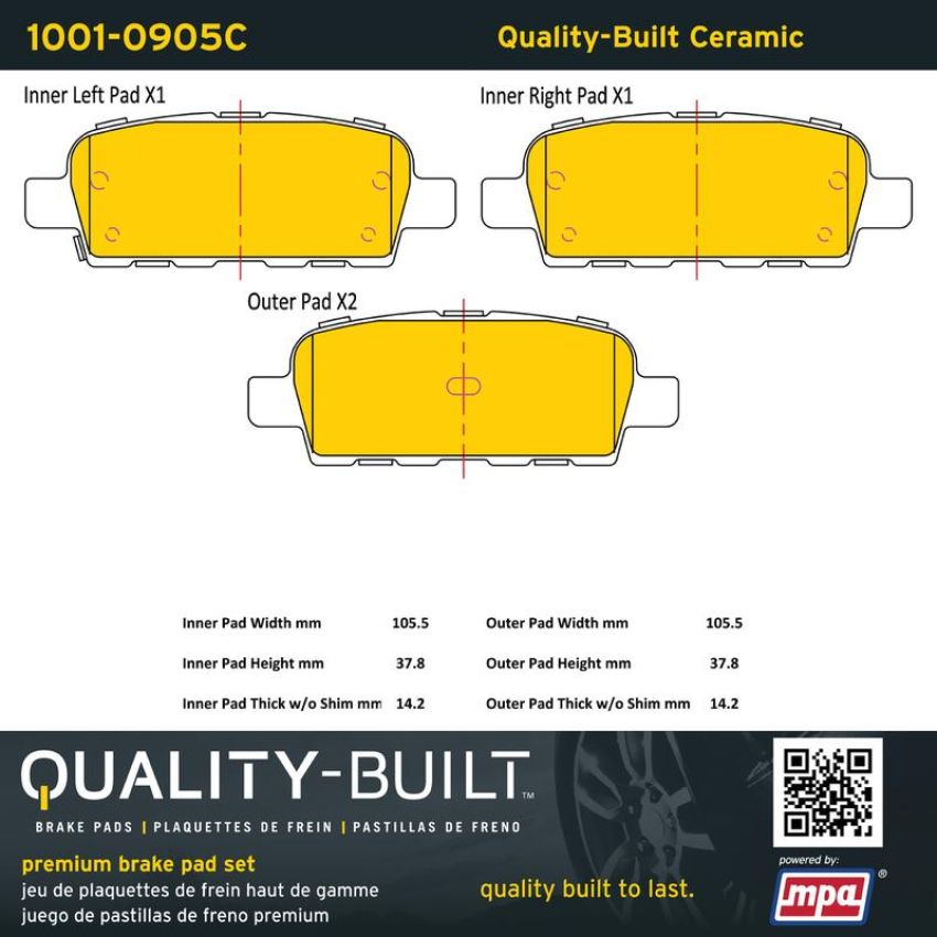 MPA 1001-0905C Quality-Built Premium Ceramic Brake Pads w/ Hardware