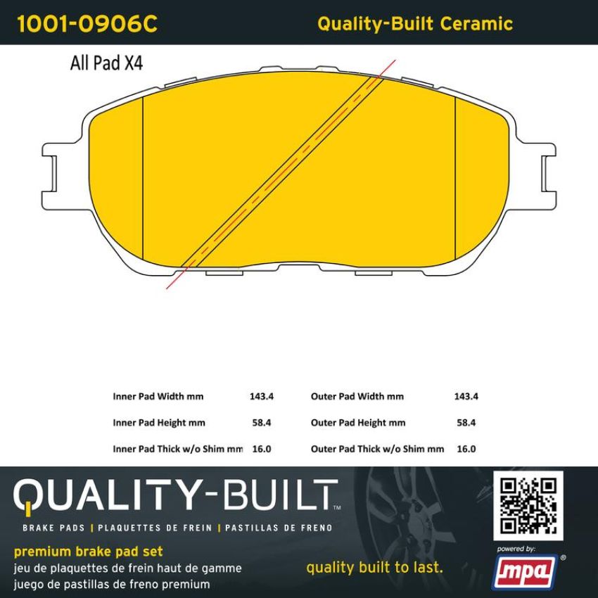 MPA 1001-0906C Quality-Built Premium Ceramic Brake Pads w/ Hardware