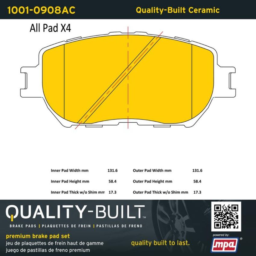 MPA 1001-0908AC Quality-Built Premium Ceramic Brake Pads w/ Hardware