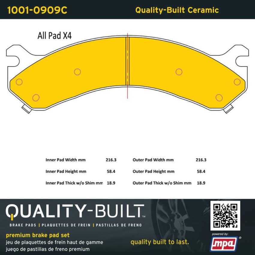 MPA 1001-0909C Quality-Built Premium Ceramic Brake Pads w/ Hardware