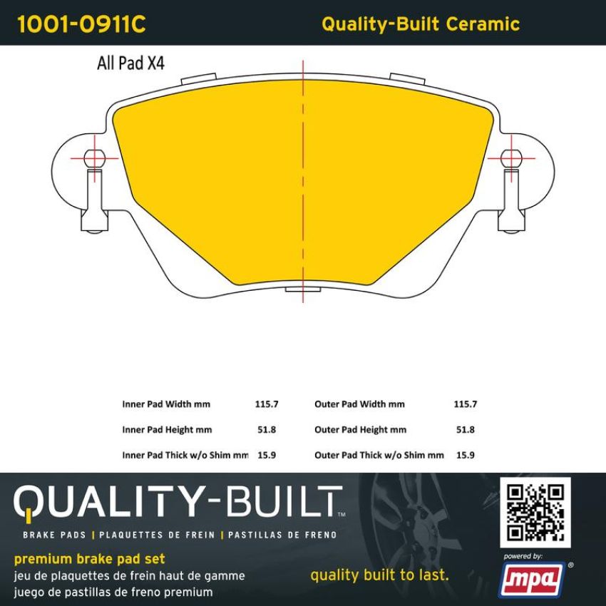 MPA 1001-0911C Quality-Built Premium Ceramic Brake Pads