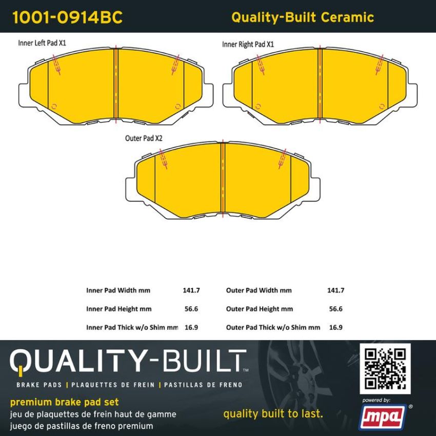 MPA 1001-0914BC Quality-Built Premium Ceramic Brake Pads w/ Hardware