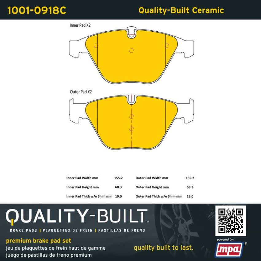 MPA 1001-0918C Quality-Built Premium Ceramic Brake Pads w/ Hardware