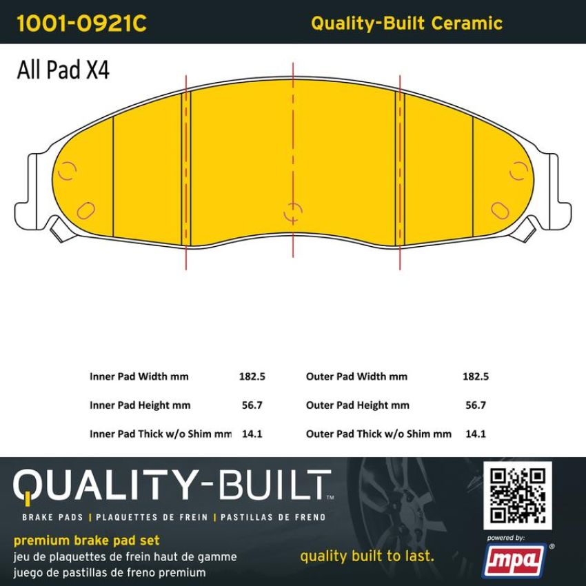 MPA 1001-0921C Quality-Built Premium Ceramic Brake Pads w/ Hardware