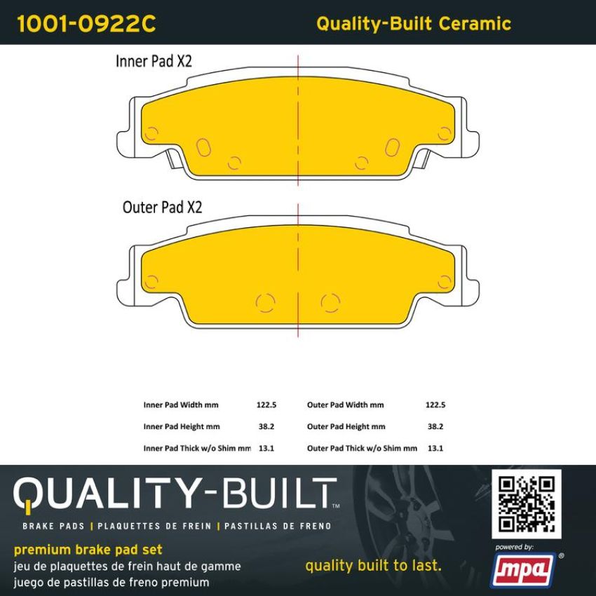 MPA 1001-0922C Quality-Built Premium Ceramic Brake Pads w/ Hardware