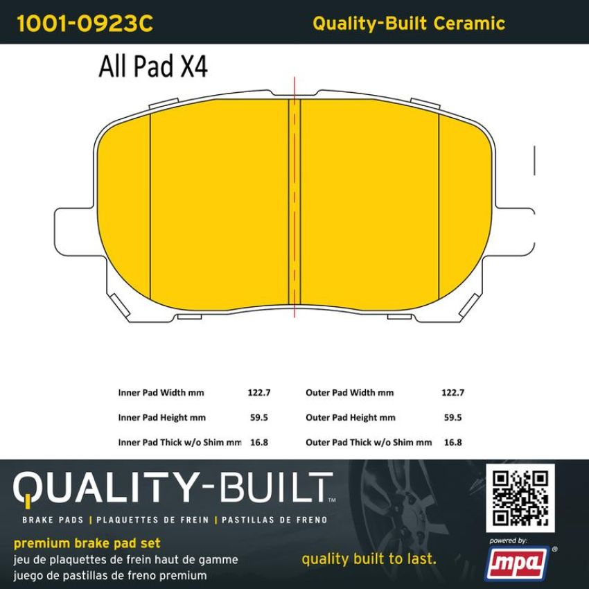 MPA 1001-0923C Quality-Built Premium Ceramic Brake Pads w/ Hardware