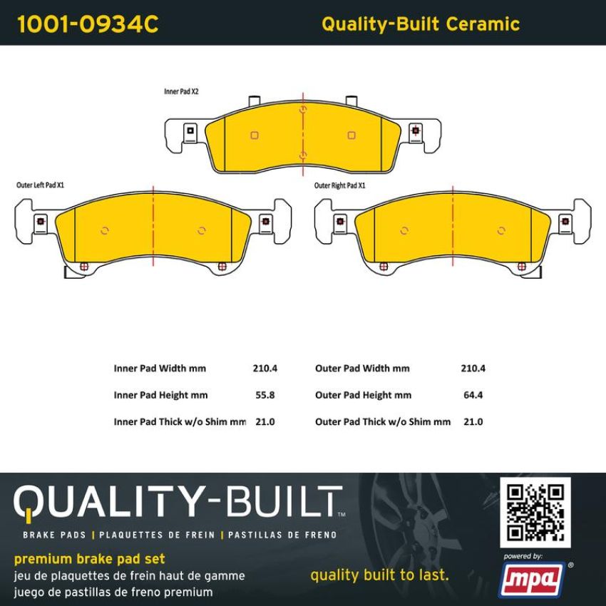 MPA 1001-0934C Quality-Built Premium Ceramic Brake Pads w/ Hardware