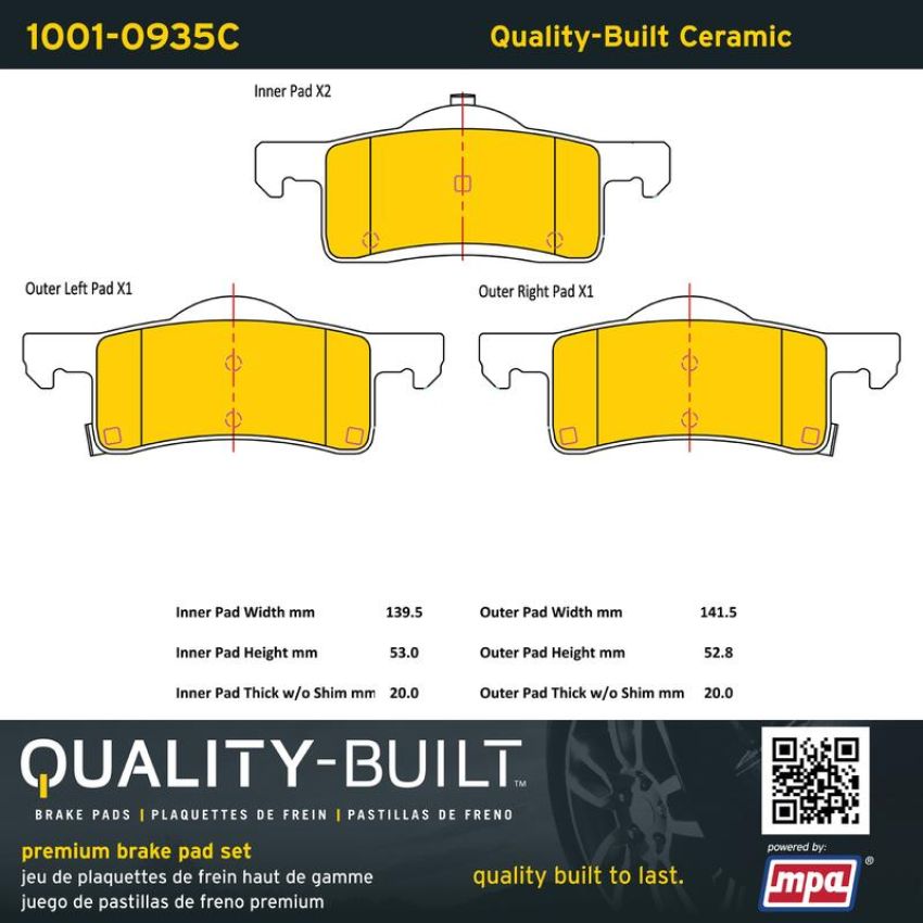MPA 1001-0935C Quality-Built Premium Ceramic Brake Pads w/ Hardware