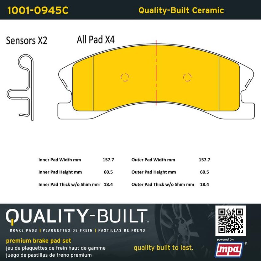 MPA 1001-0945C Quality-Built Premium Ceramic Brake Pads w/ Hardware