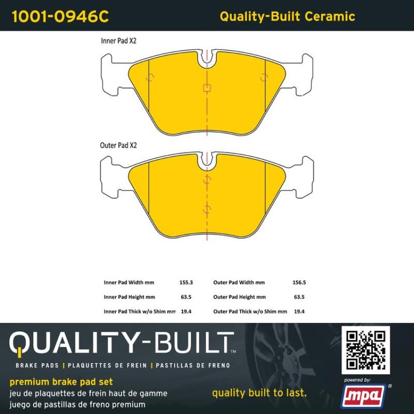 MPA 1001-0946C Quality-Built Premium Ceramic Brake Pads w/ Hardware