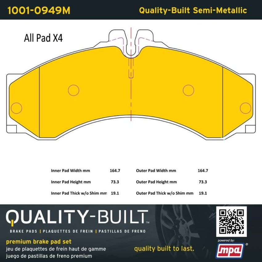 MPA 1001-0949M Quality-Built Premium Semi-Metallic Brake Pads
