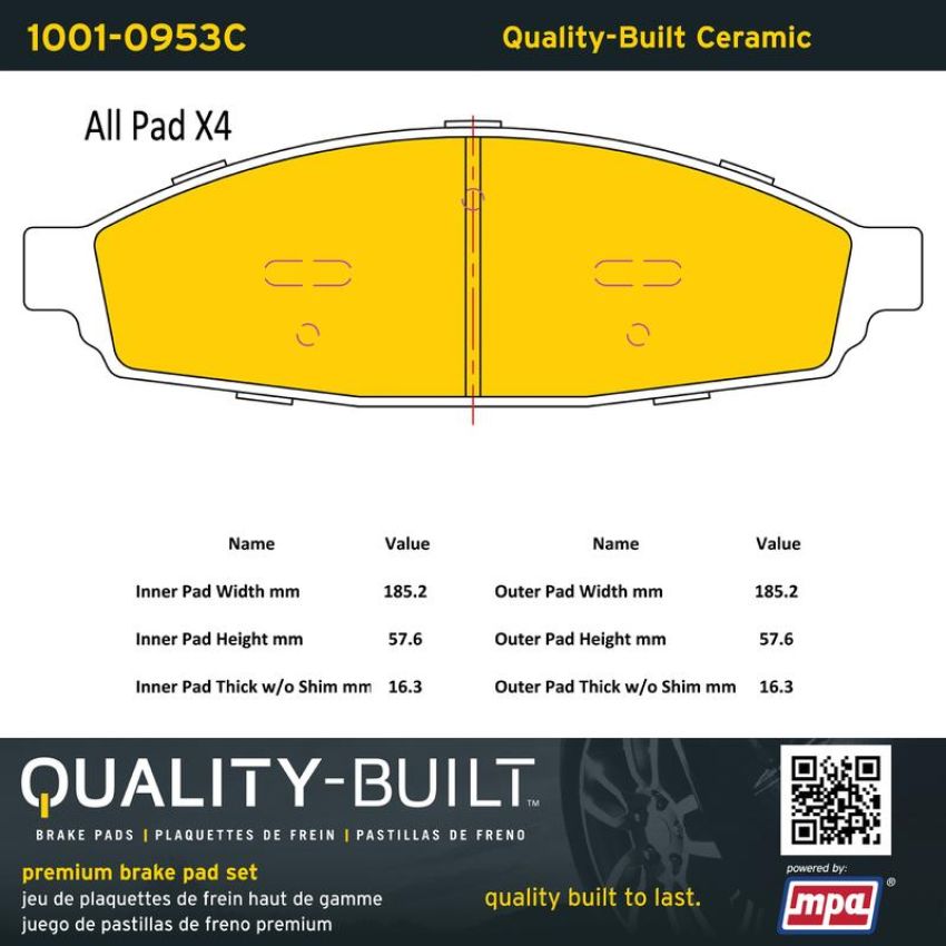 MPA 1001-0953C Quality-Built Premium Ceramic Brake Pads w/ Hardware