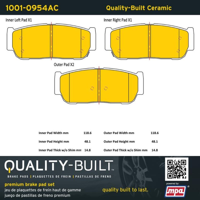 MPA 1001-0954AC Quality-Built Premium Ceramic Brake Pads w/ Hardware