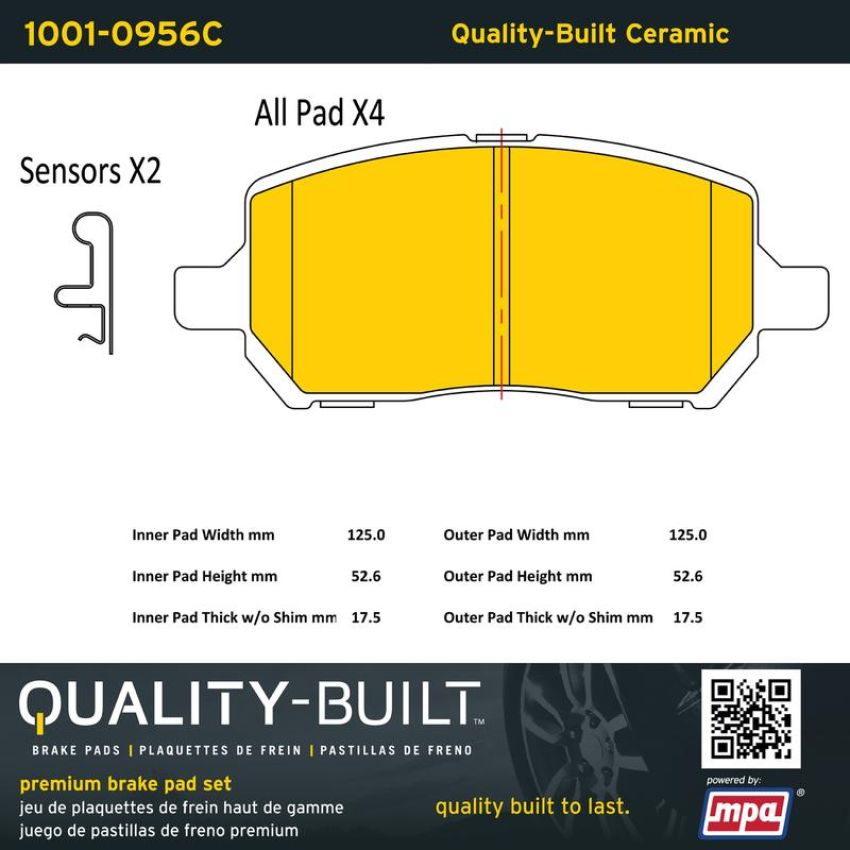 MPA 1001-0956C Quality-Built Premium Ceramic Brake Pads w/ Hardware