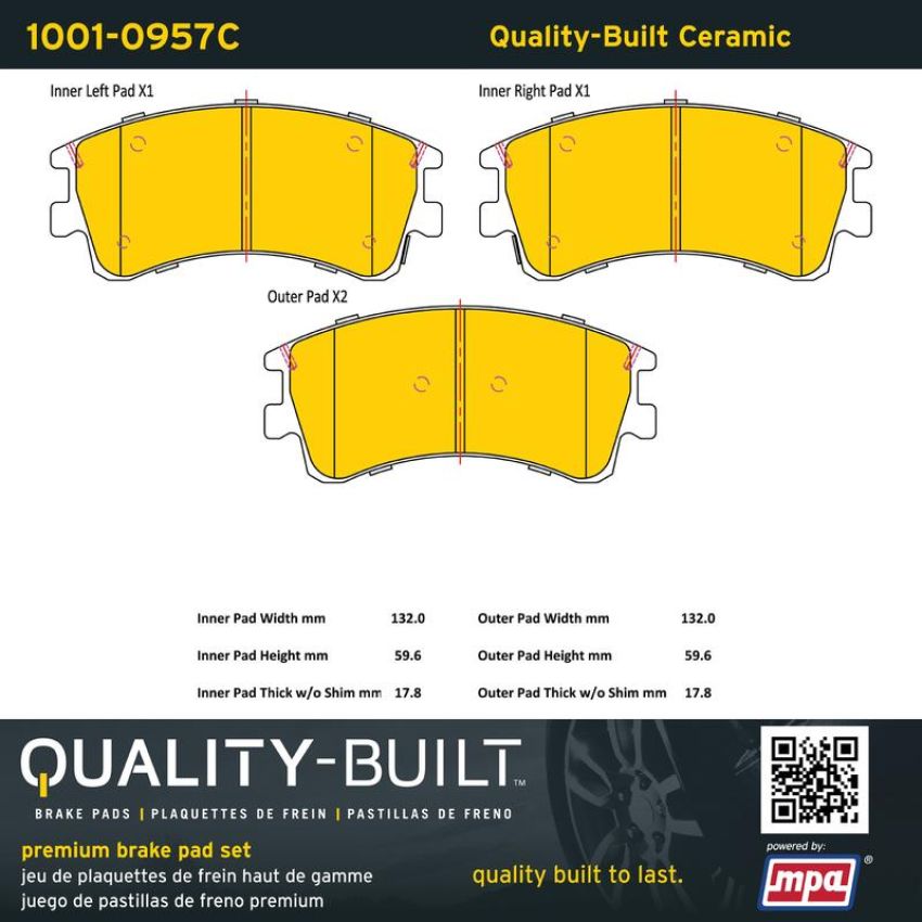 MPA 1001-0957C Quality-Built Premium Ceramic Brake Pads w/ Hardware