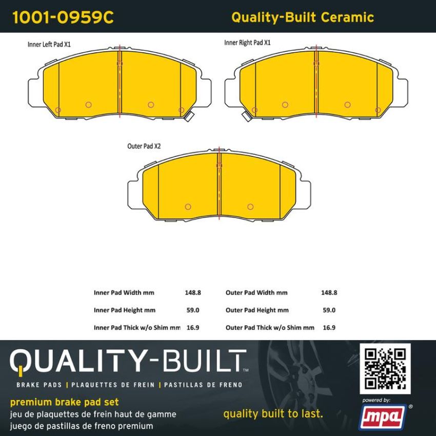 MPA 1001-0959C Quality-Built Premium Ceramic Brake Pads w/ Hardware