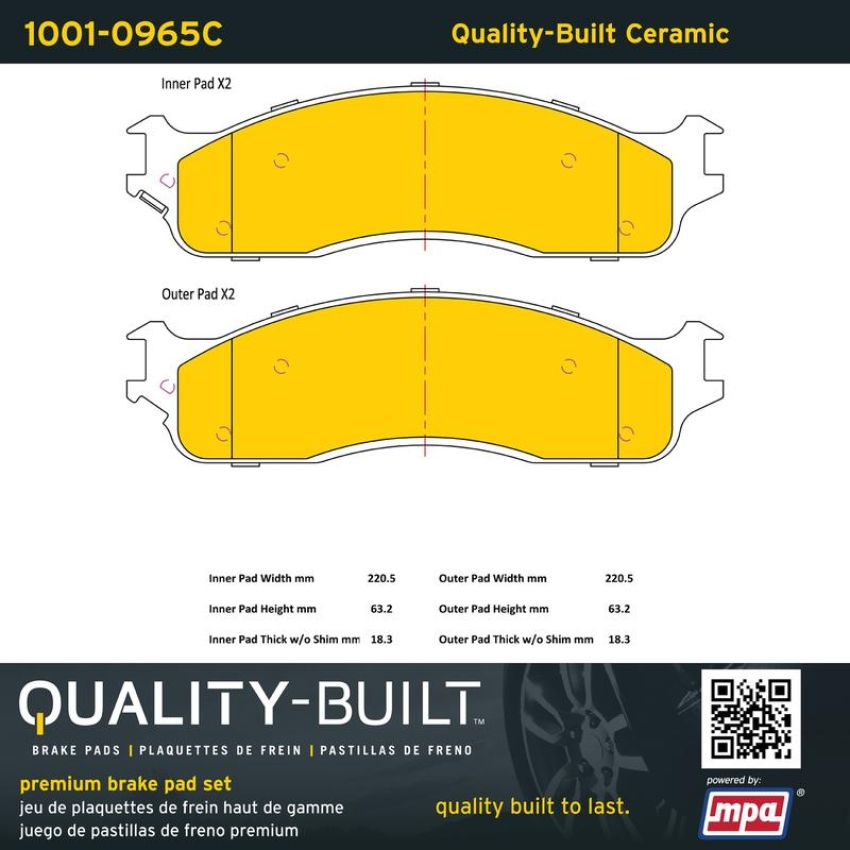 MPA 1001-0965C Quality-Built Premium Ceramic Brake Pads w/ Hardware
