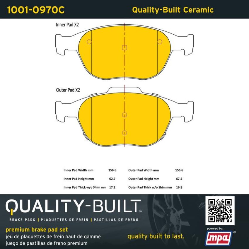 MPA 1001-0970C Quality-Built Premium Ceramic Brake Pads w/ Hardware