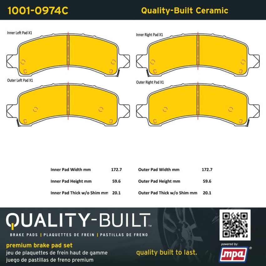 MPA 1001-0974C Quality-Built Premium Ceramic Brake Pads w/ Hardware