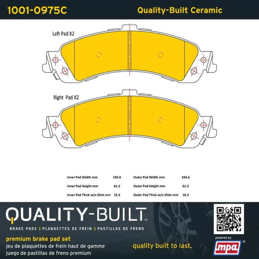 MPA 1001-0975C Quality-Built Premium Ceramic Brake Pads w/ Hardware