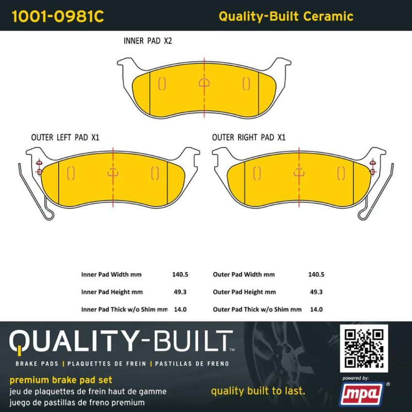 MPA 1001-0981C Quality-Built Premium Ceramic Brake Pads w/ Hardware