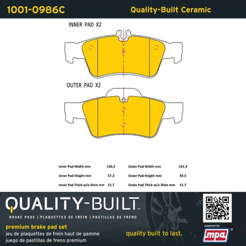 MPA 1001-0986C Quality-Built Premium Ceramic Brake Pads w/ Hardware