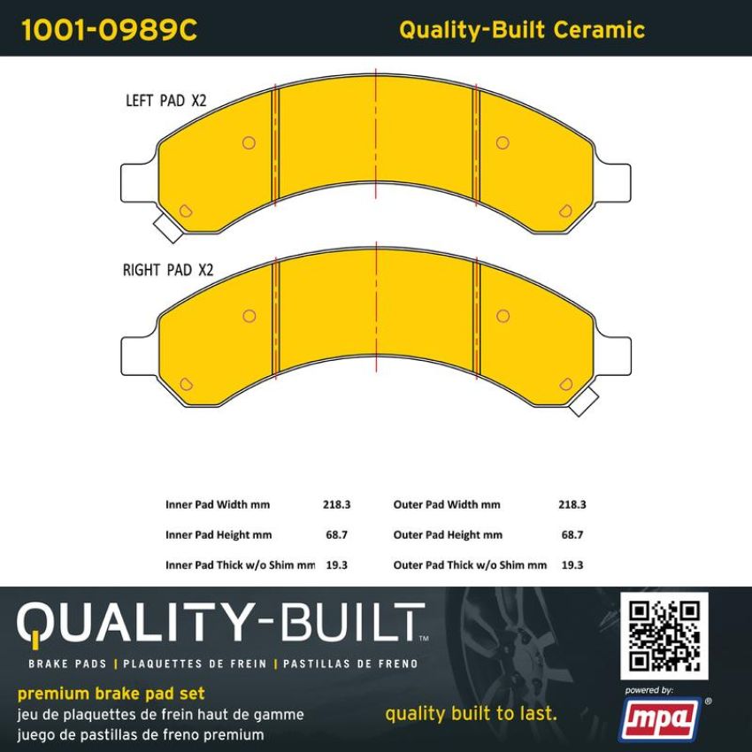 MPA 1001-0989C Quality-Built Premium Ceramic Brake Pads w/ Hardware