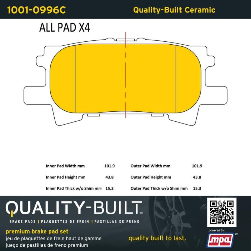 MPA 1001-0996C Quality-Built Premium Ceramic Brake Pads w/ Hardware