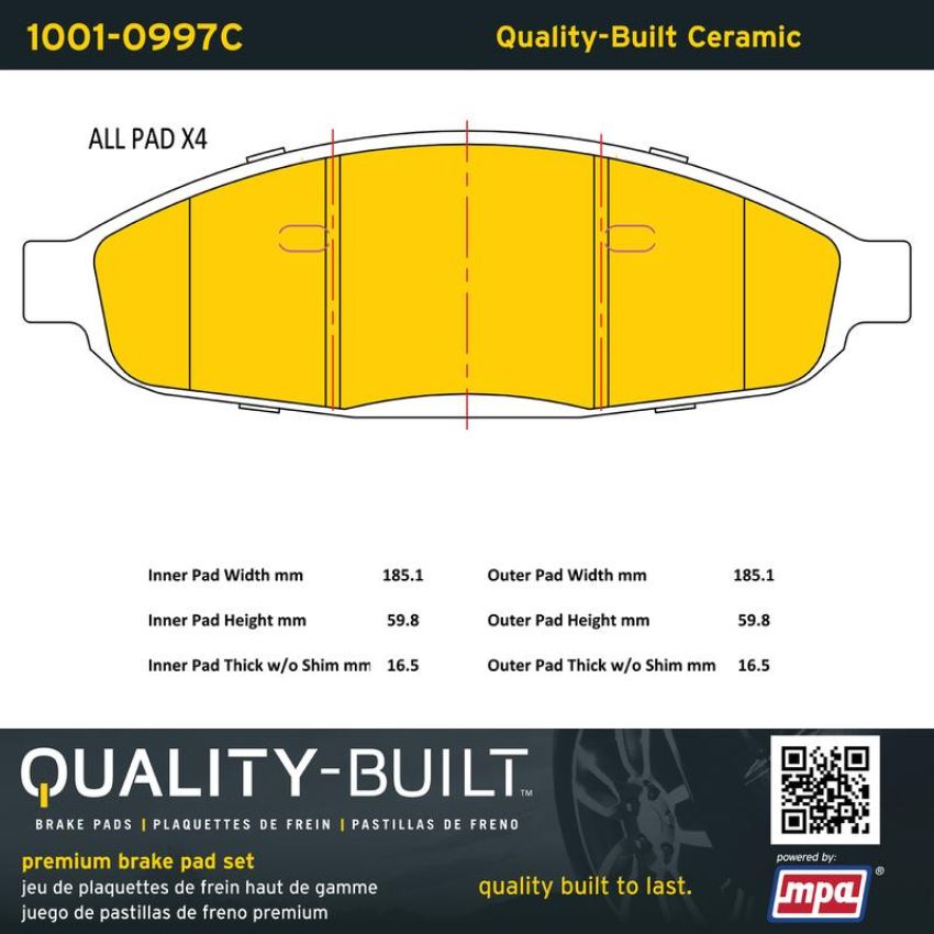 MPA 1001-0997C Quality-Built Premium Ceramic Brake Pads w/ Hardware