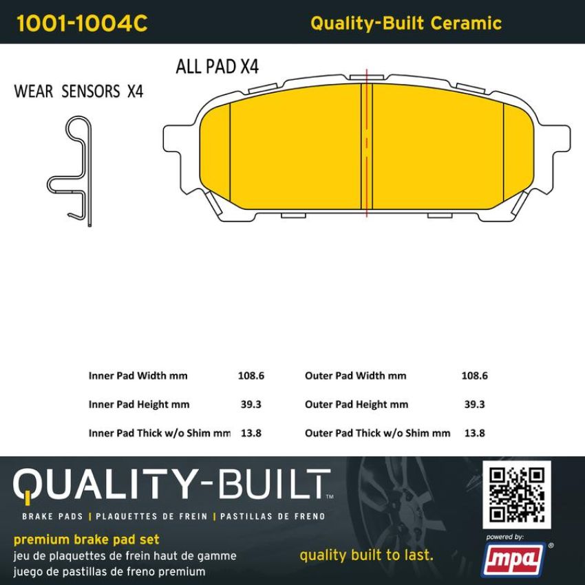 MPA 1001-1004C Quality-Built Premium Ceramic Brake Pads w/ Hardware