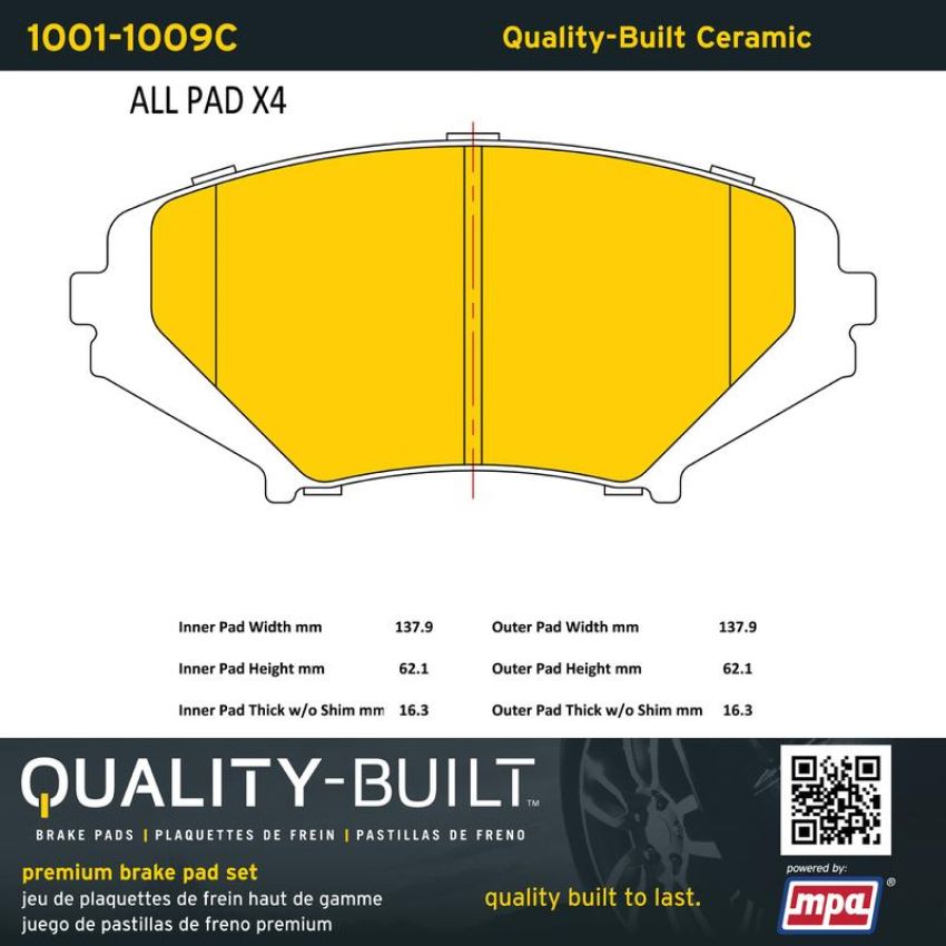 MPA 1001-1009C Quality-Built Premium Ceramic Brake Pads w/ Hardware