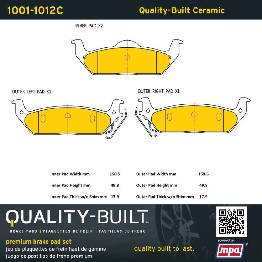 MPA 1001-1012C Quality-Built Premium Ceramic Brake Pads w/ Hardware