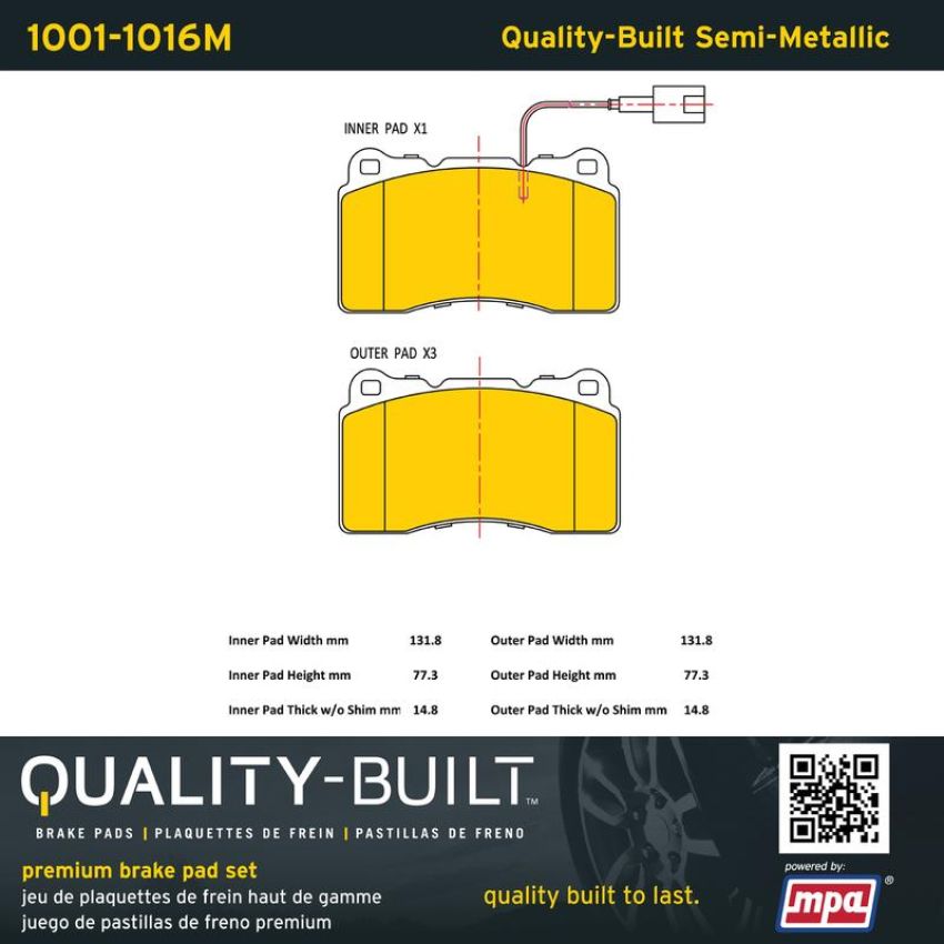 MPA 1001-1016M Quality-Built Premium Semi-Metallic Brake Pads