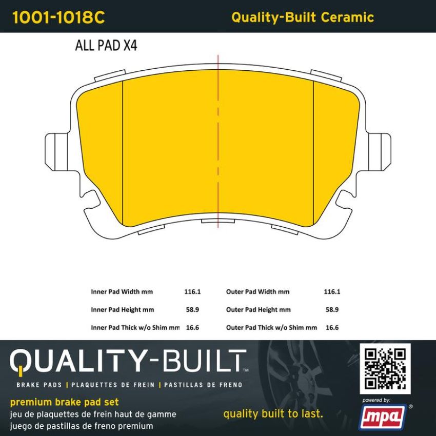 MPA 1001-1018C Quality-Built Premium Ceramic Brake Pads w/ Hardware