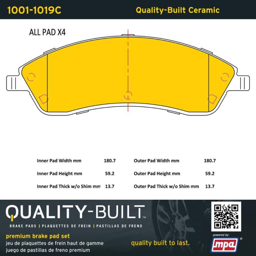 MPA 1001-1019C Quality-Built Premium Ceramic Brake Pads w/ Hardware