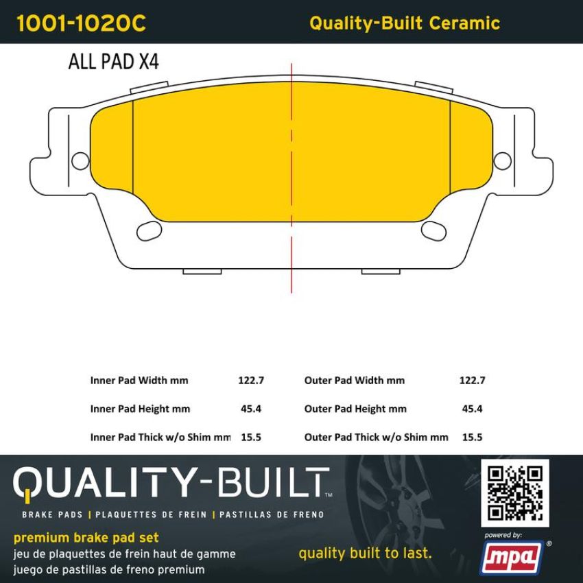 MPA 1001-1020C Quality-Built Premium Ceramic Brake Pads w/ Hardware