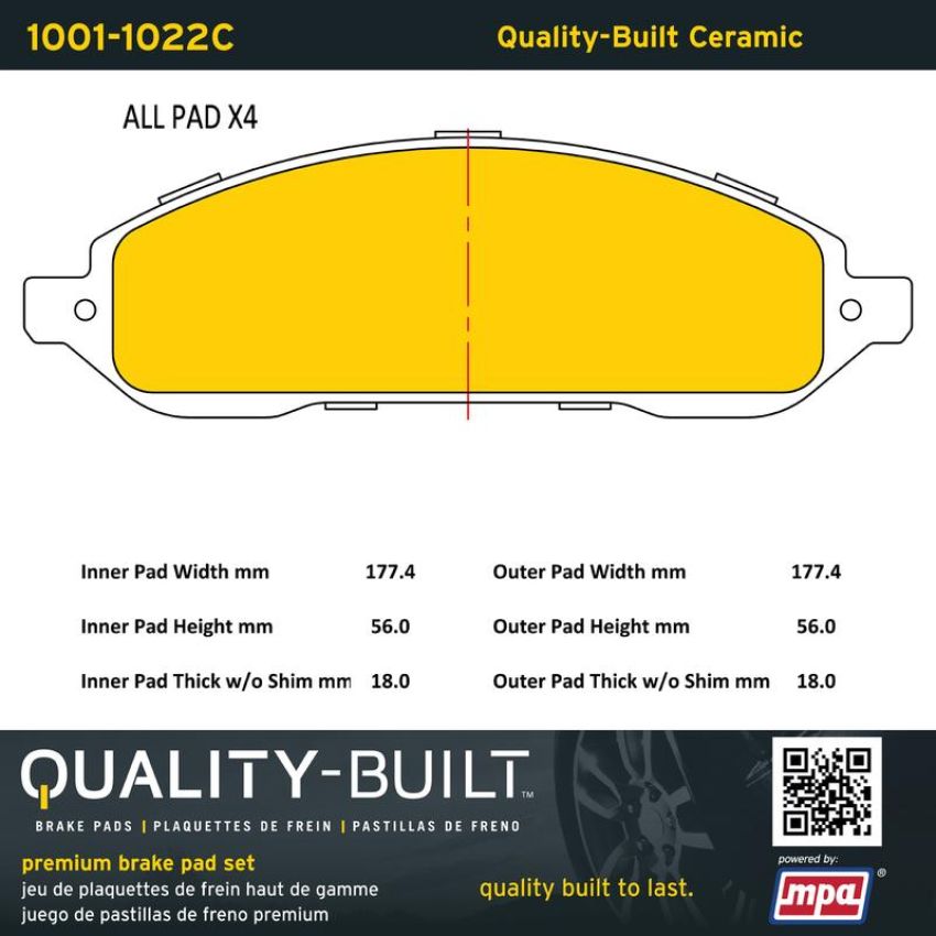 MPA 1001-1022C Quality-Built Premium Ceramic Brake Pads w/ Hardware