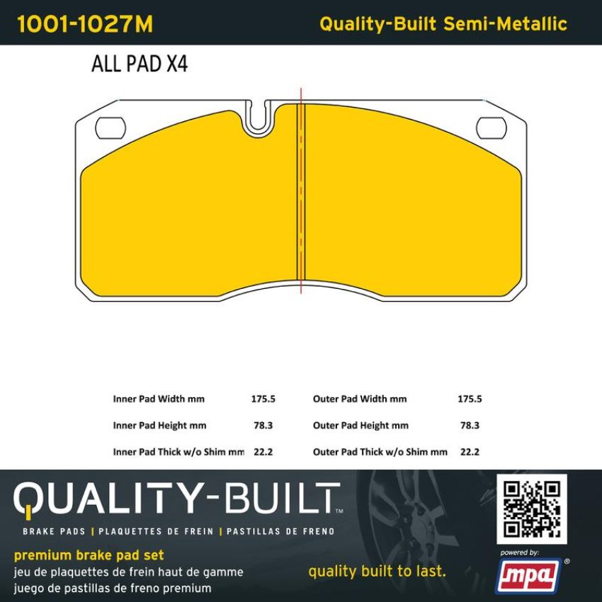 MPA 1001-1027M Quality-Built Premium Semi-Metallic Brake Pads