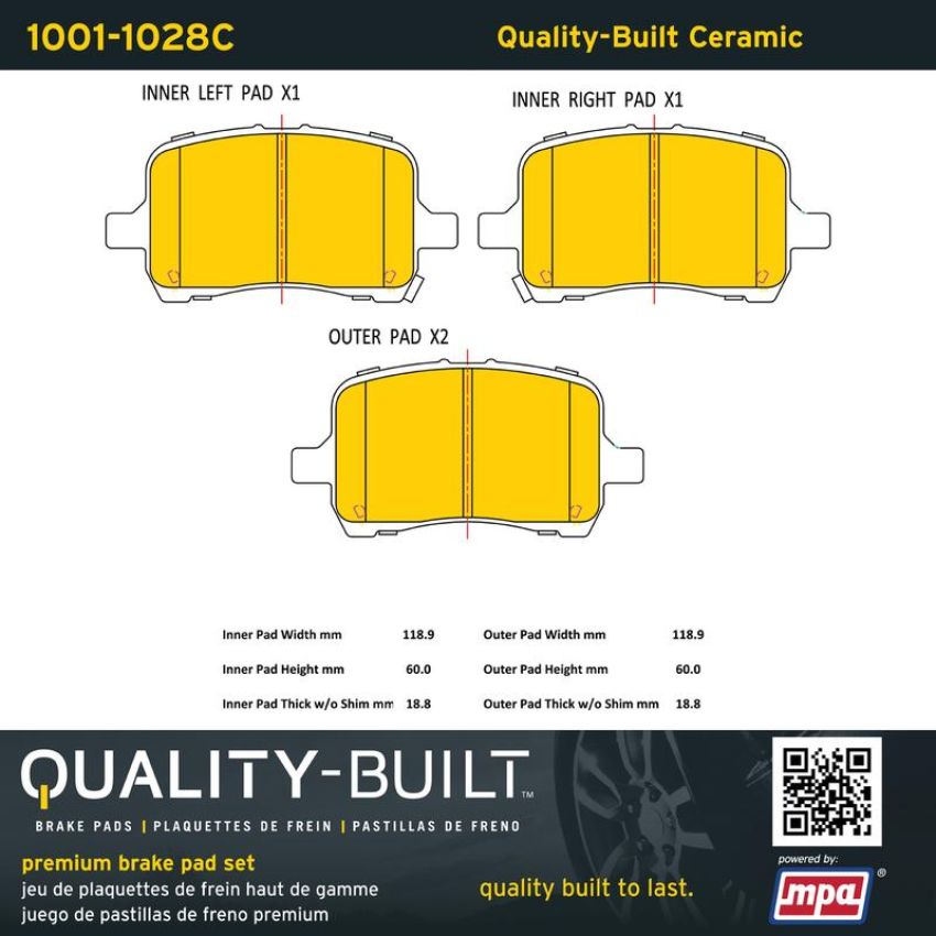 MPA 1001-1028C Quality-Built Premium Ceramic Brake Pads w/ Hardware