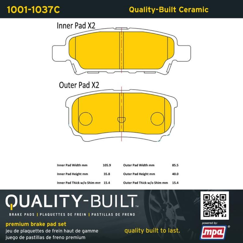 MPA 1001-1037C Quality-Built Premium Ceramic Brake Pads w/ Hardware