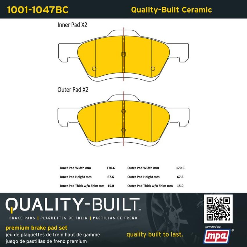 MPA 1001-1047BC Quality-Built Premium Ceramic Brake Pads w/ Hardware