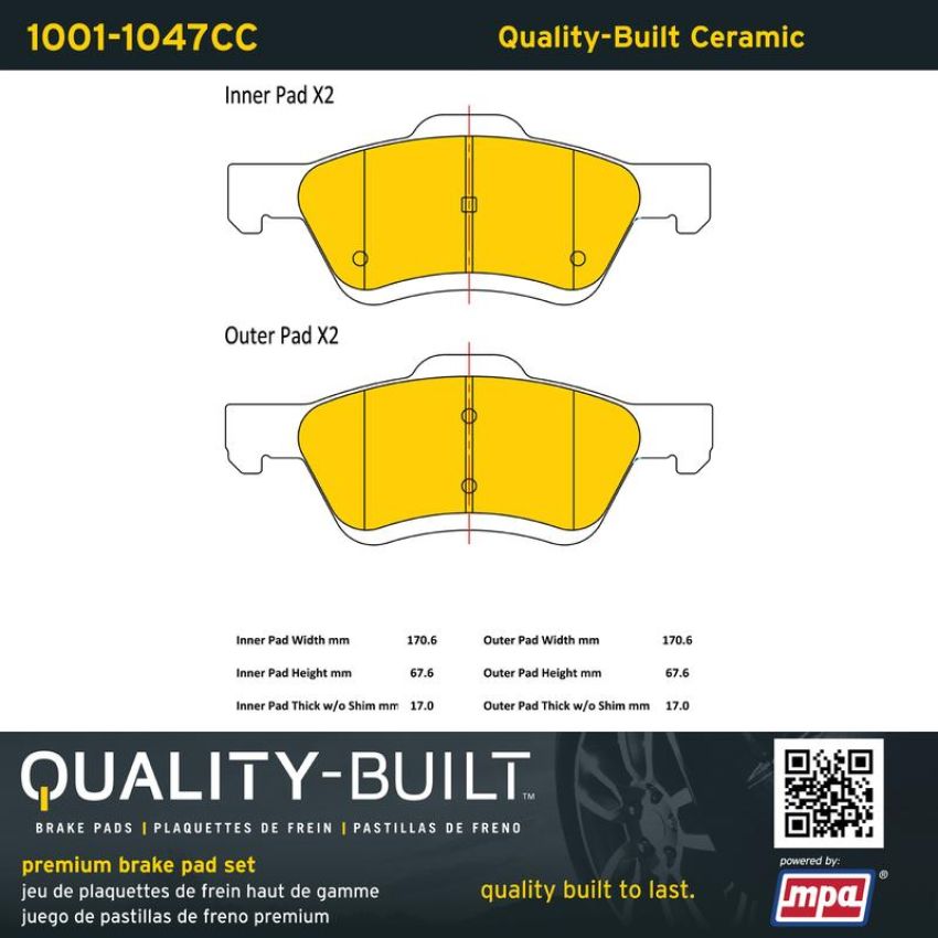 MPA 1001-1047CC Quality-Built Premium Ceramic Brake Pads w/ Hardware