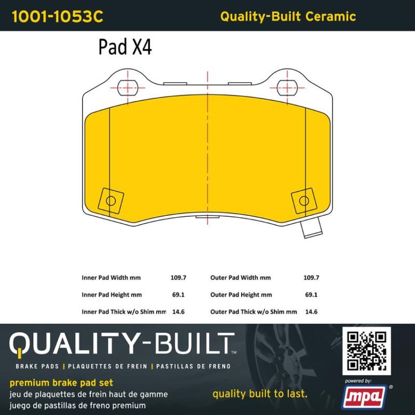 MPA 1001-1053C Quality-Built Premium Ceramic Brake Pads w/ Hardware
