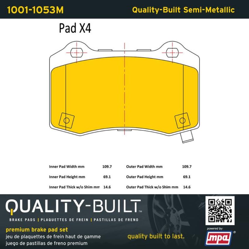 MPA 1001-1053M Quality-Built Premium Semi-Metallic Brake Pads w/ Hardware