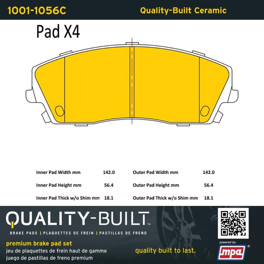 MPA 1001-1056C Quality-Built Premium Ceramic Brake Pads w/ Hardware