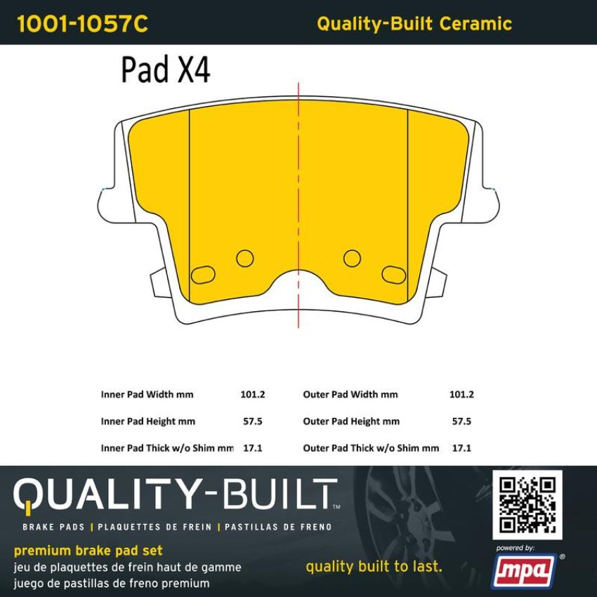 MPA 1001-1057C Quality-Built Premium Ceramic Brake Pads w/ Hardware