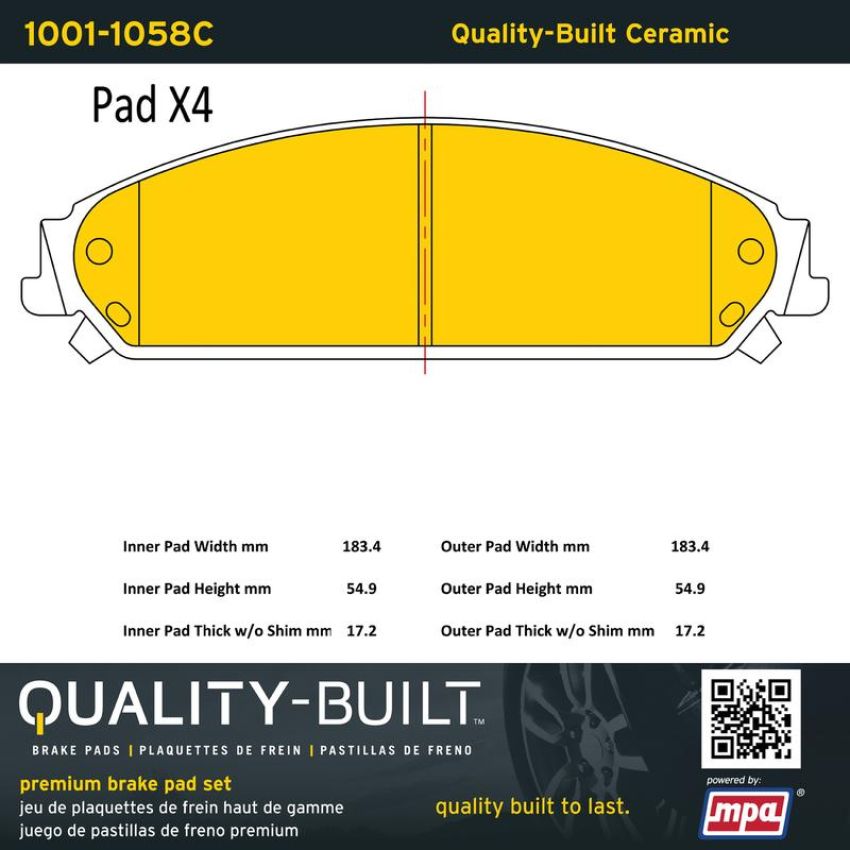 MPA 1001-1058C Quality-Built Premium Ceramic Brake Pads w/ Hardware
